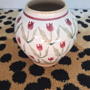 Floral Ceramic Vase with Red Tulips